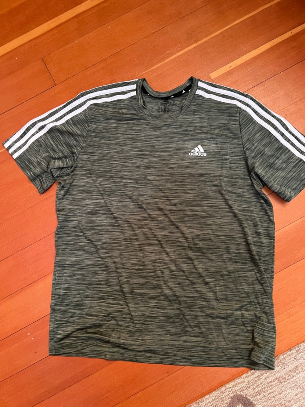 adidas Men's Olive Heather Short Sleeve Tee with White Stripes
